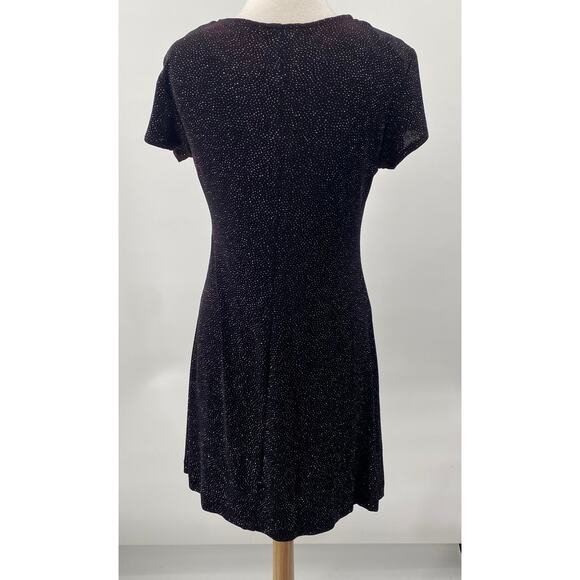 Vintage 90s Betsy & Adam Mini Dress Sparkle Stretch Knit Black Silver NEW Medium - Picture 5 of 9